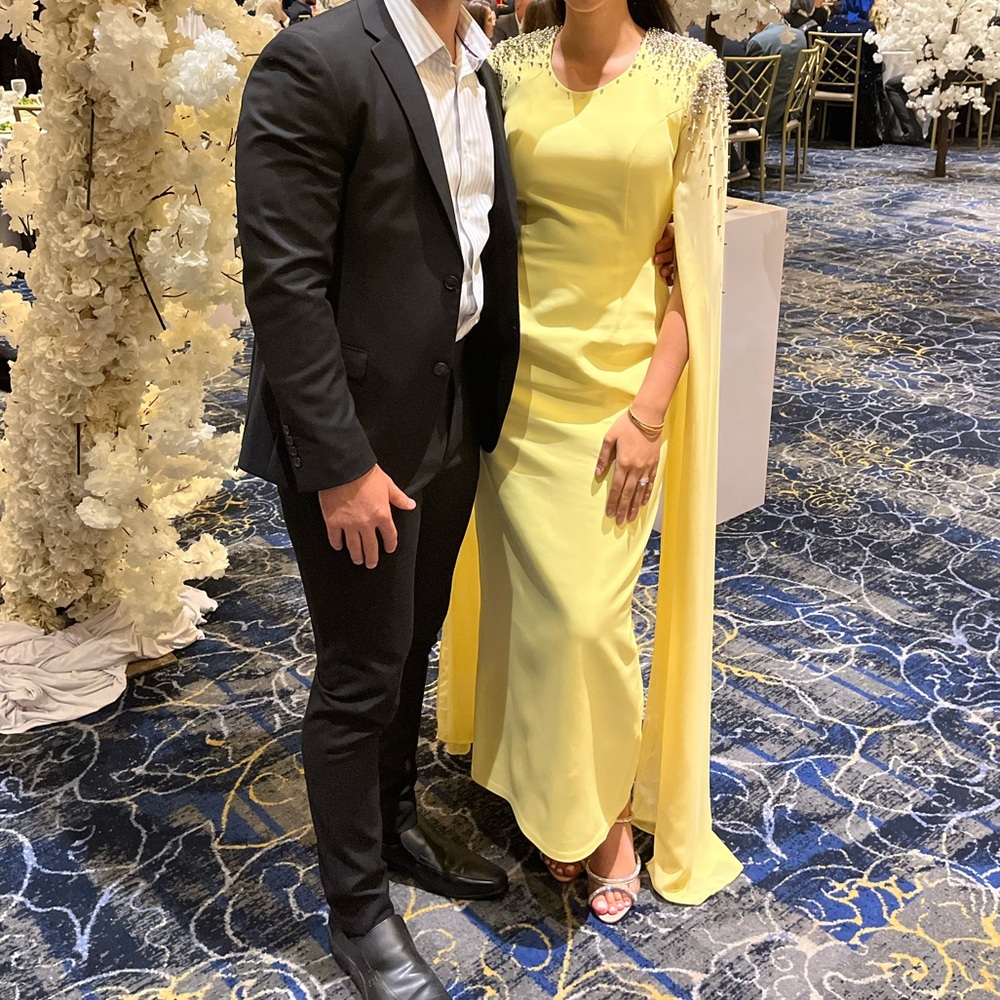Yellow modest evening gown